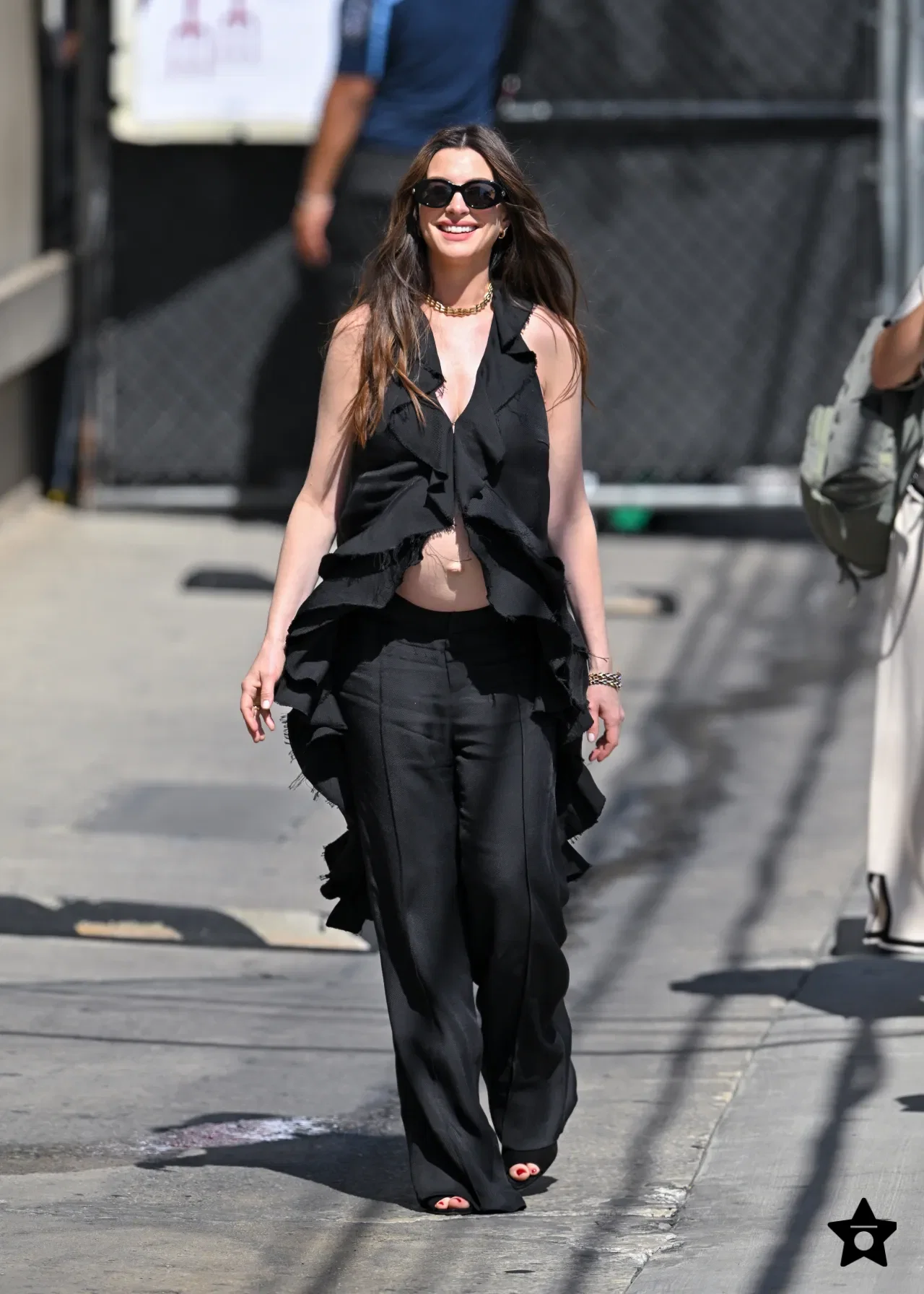 Anne Hathaway Wears Lein with Bvlgari Jewelry in Los Angeles