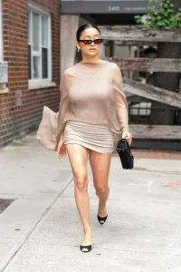 Lana Condor Taupe Draped Mini Dress in Murray Hill – August 17, 2026 33 Lana Condor Taupe Draped Mini Dress in Murray Hill – August 17, 2026