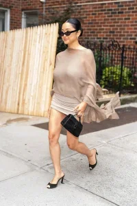 Lana Condor Taupe Draped Mini Dress in Murray Hill – August 17, 2026 32 Lana Condor Taupe Draped Mini Dress in Murray Hill – August 17, 2026