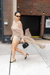 Lana Condor Taupe Draped Mini Dress in Murray Hill – August 17, 2026 29 Lana Condor Taupe Draped Mini Dress in Murray Hill – August 17, 2026